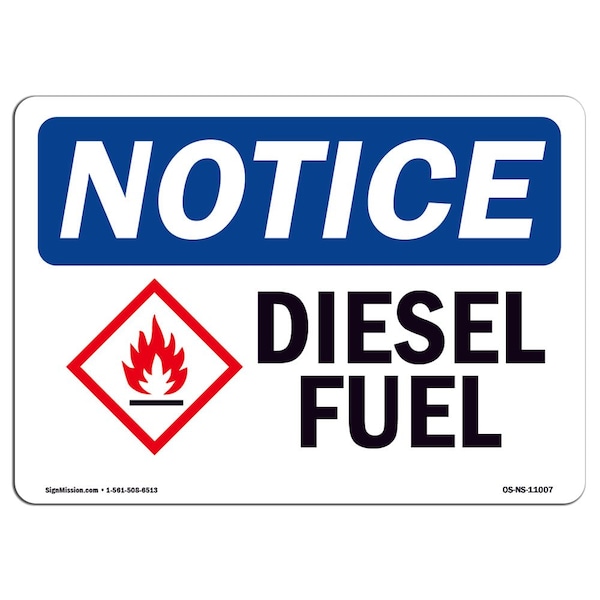 OSHA Notice Sign, 3.5" H, 5" W, Diesel Fuel Sign, Landscape, NS-D-35-L-11007-10PK